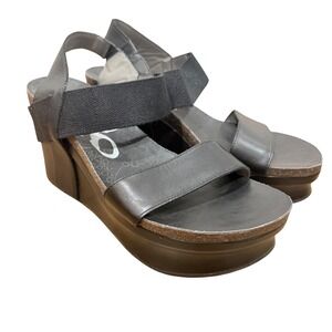 OTBT Bushnell Womens Black Leather Platform Wedge Sandals‎ Size 10M Comfort